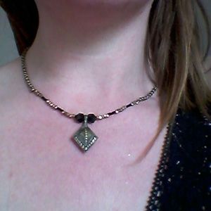 Boho Beaded Onyx and Brass Necklace